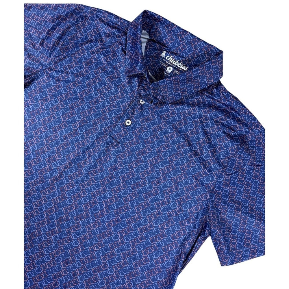 Chubbies Performance Polo Shirt Mens Medium Blue Texas Print Golf Dry Fit